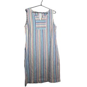 Talbots Linen Cotton Rainbow Striped Sleeveless Dress 12